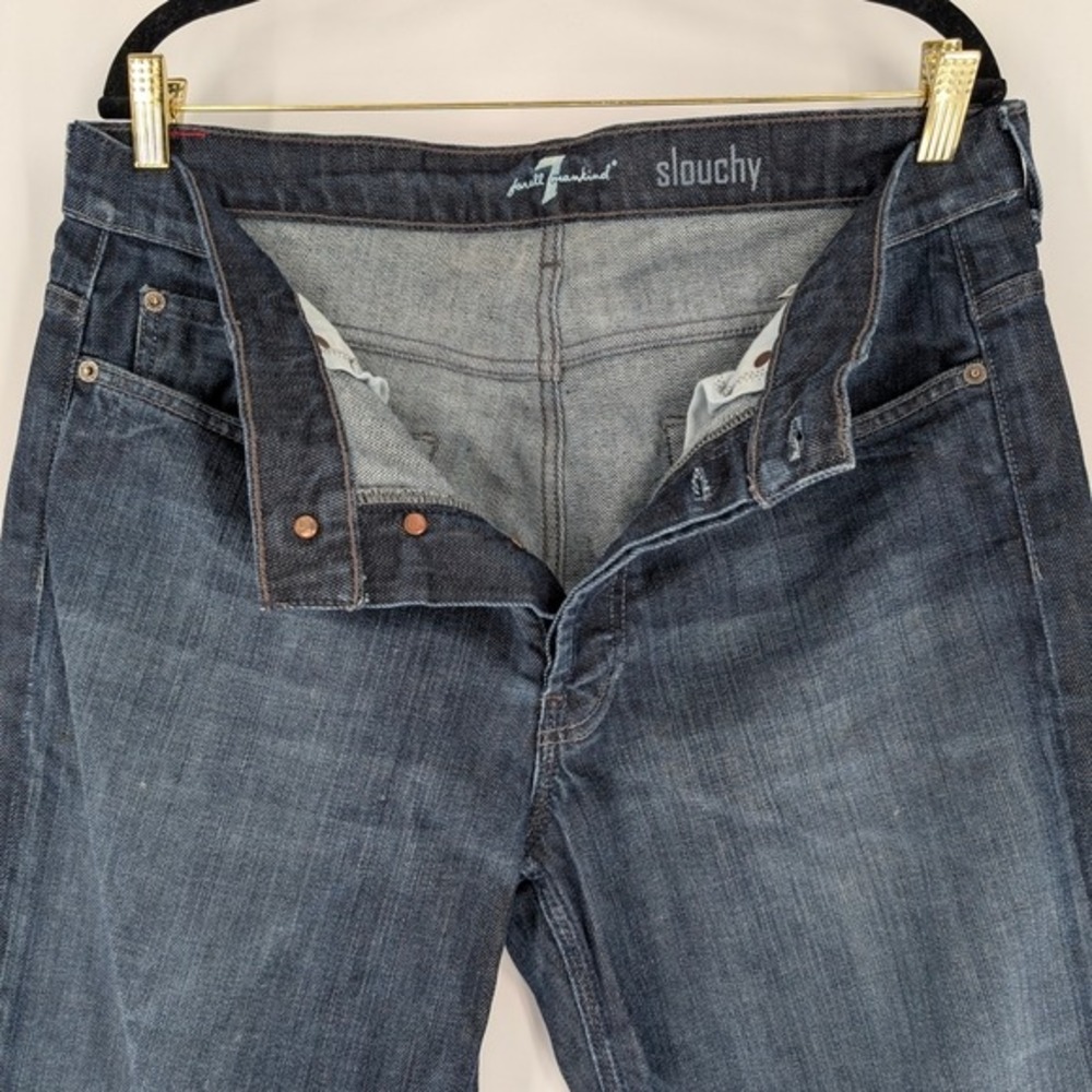 7 For All Mankind Slouchy Jeans Mens 34 Dark Wash Button Fly Frayed Hem - Picture 3 of 16